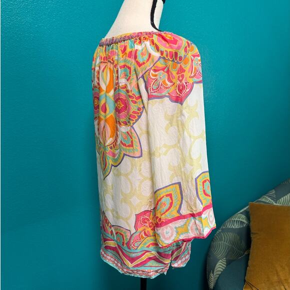Hale Bob 100% Silk Beaded Neckline Multicolor Print Women's Blouse XS - Picture 5 of 11